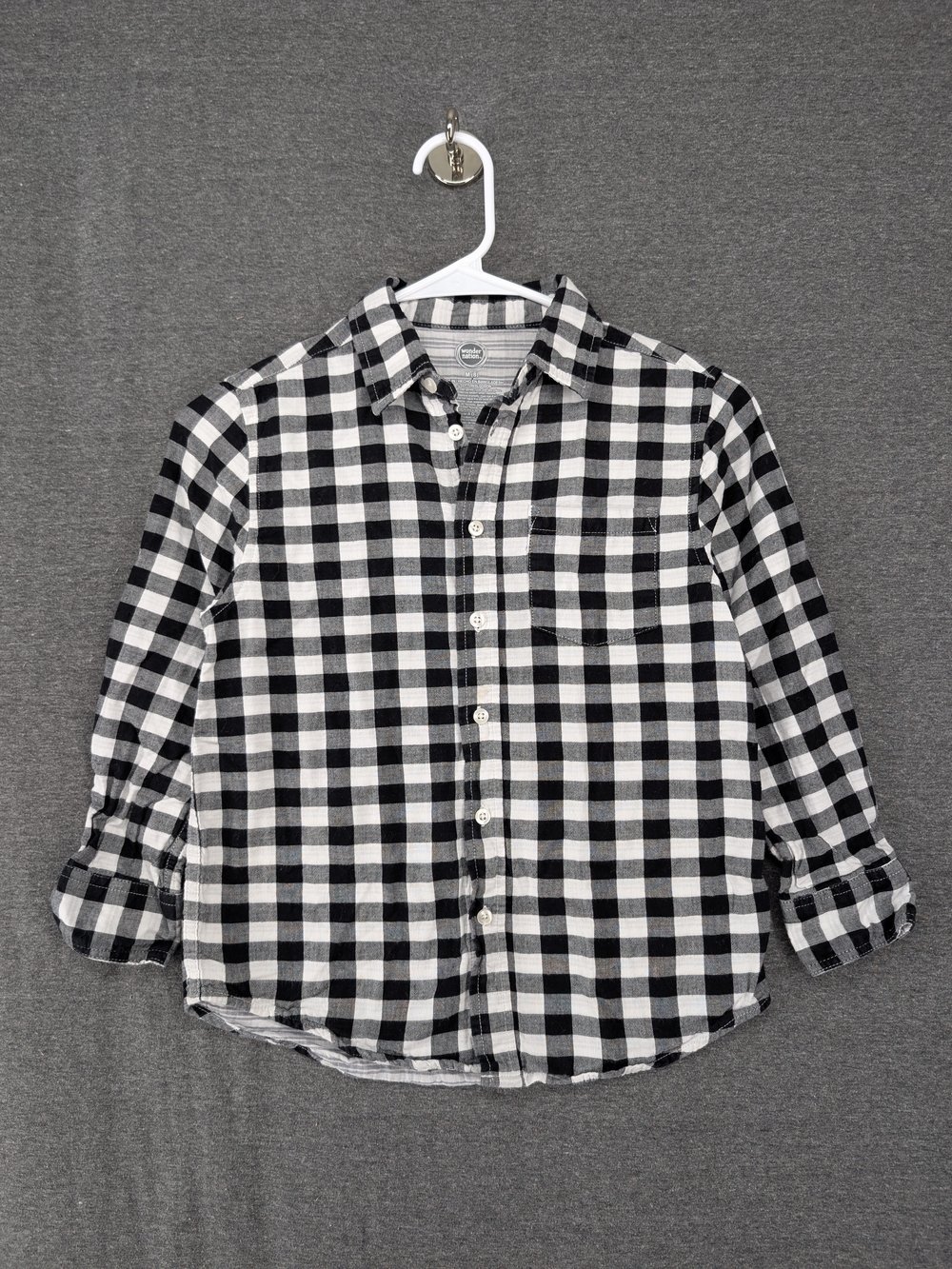 Black and White Plaid Button-Down Shirt for Kids